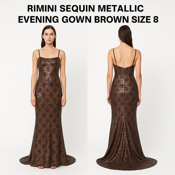 Rimini Dresses & Skirts - Rimini Brown Sequin Metallic Maxi Dress
